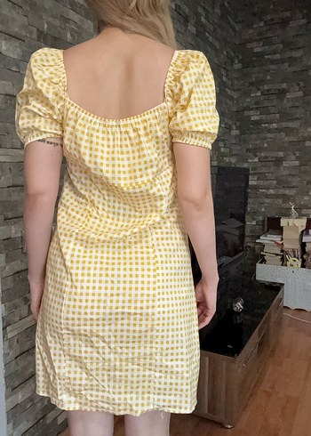 Zara Sarı Kareli Mini Elbise