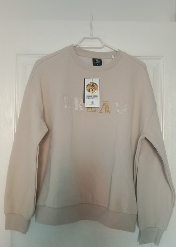 Bej Baskılı Kadın Sweatshirt