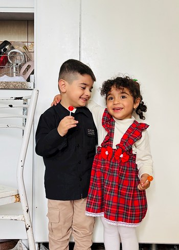 Kareli Kırmızı Pamuklu Kız Çocuk Elbisesi - Görsel 3