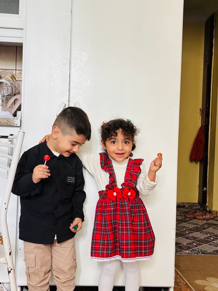 Kareli Kırmızı Pamuklu Kız Çocuk Elbisesi - Görsel 2