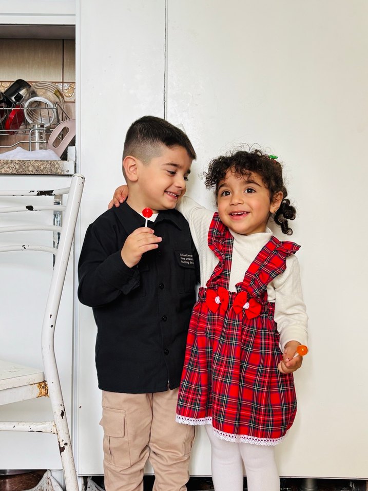 Kareli Kırmızı Pamuklu Kız Çocuk Elbisesi - Görsel 3