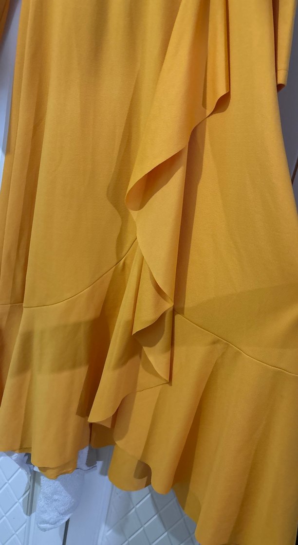 Sarı Drapeli Uzun Kadın Elbise - Görsel 2