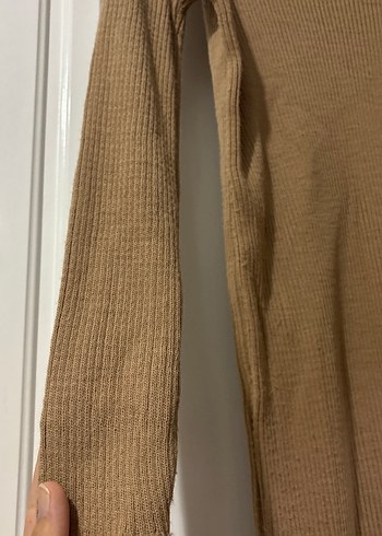 Bej Kadın Triko Boğazlı Uzun Elbise - Görsel 2