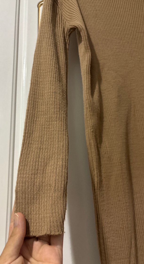 Bej Kadın Triko Boğazlı Uzun Elbise - Görsel 2