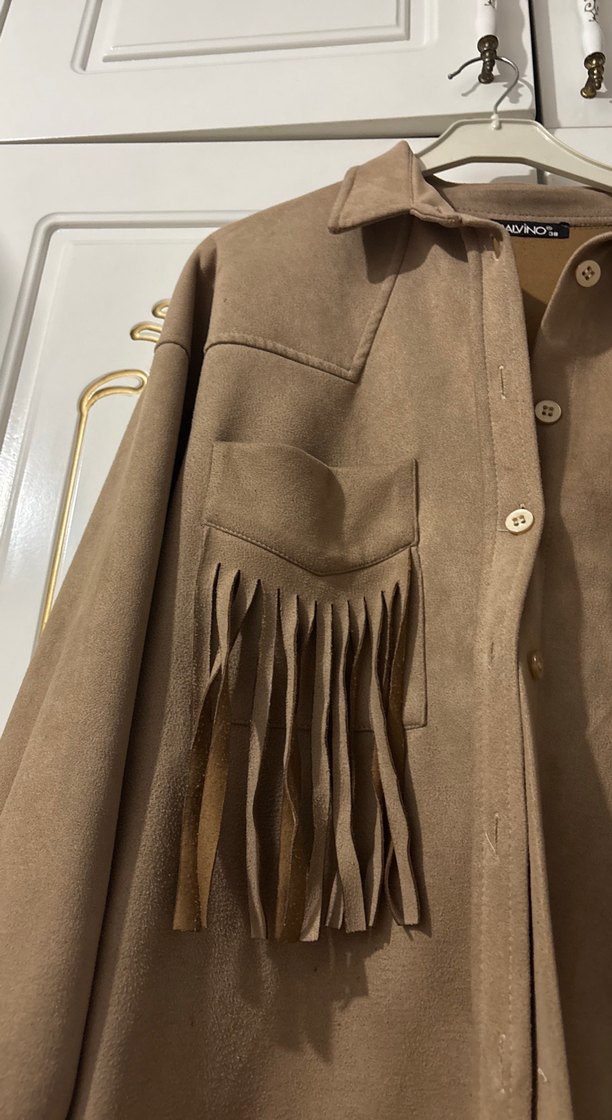 Düğmeli Kadın Kahverengi Süet Uzun Ceket - Görsel 4