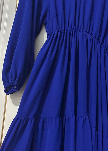 Uzun Kollu, Drapeli Mavi Bohem Elbise - Görsel 2