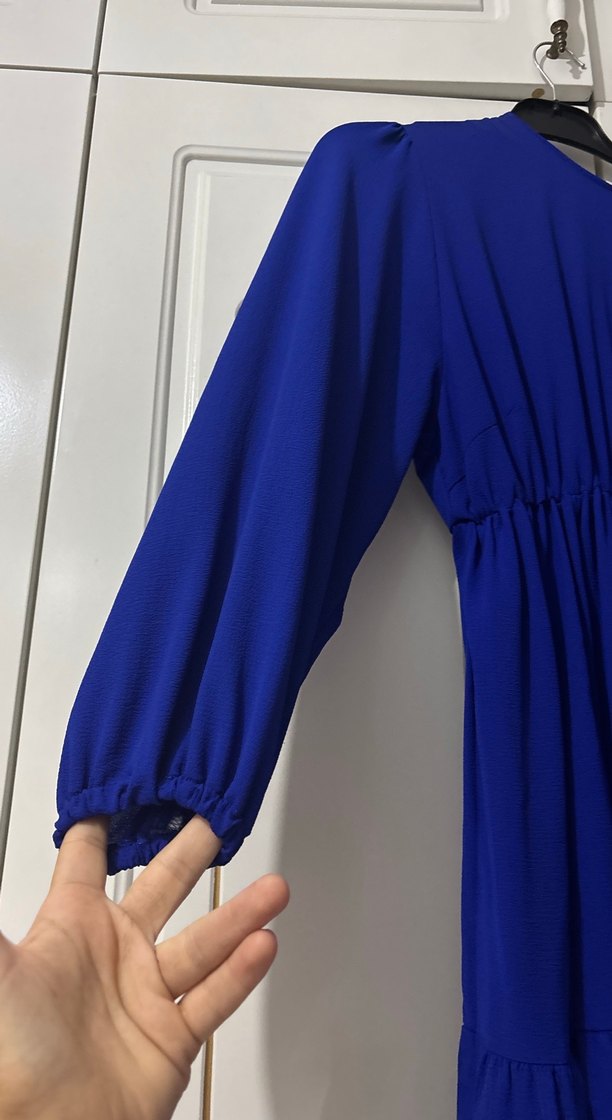 Uzun Kollu, Drapeli Mavi Bohem Elbise - Görsel 3