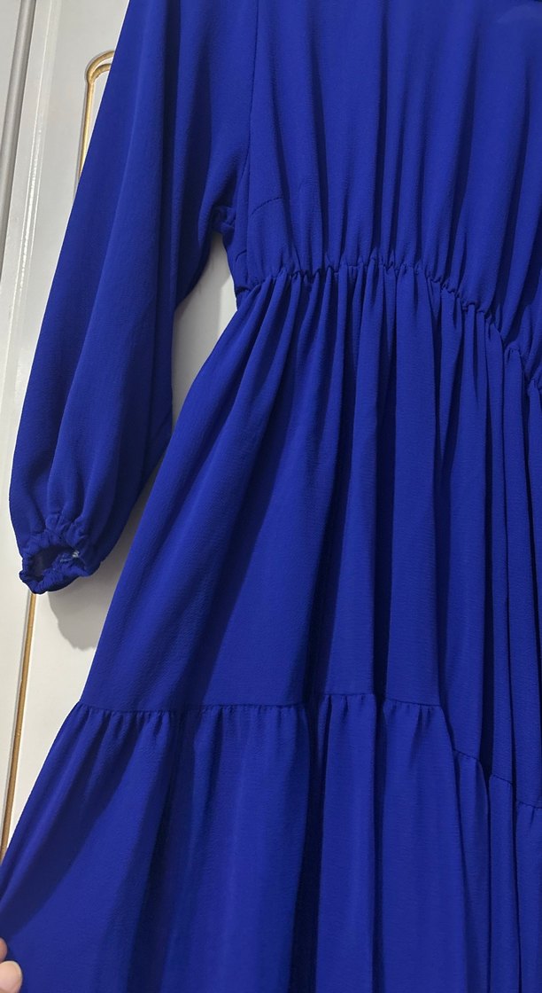 Uzun Kollu, Drapeli Mavi Bohem Elbise - Görsel 2