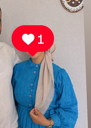 Uzun Kollu Mavi Düğmeli Uzun Elbise - Görsel 2