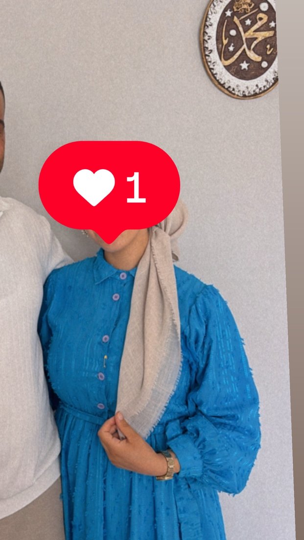 Uzun Kollu Mavi Düğmeli Uzun Elbise - Görsel 2