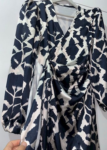 Kadın lacivert leopar desen Bağlamalı Uzun Elbise - Görsel 2