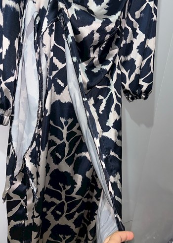 Kadın lacivert leopar desen Bağlamalı Uzun Elbise - Görsel 5