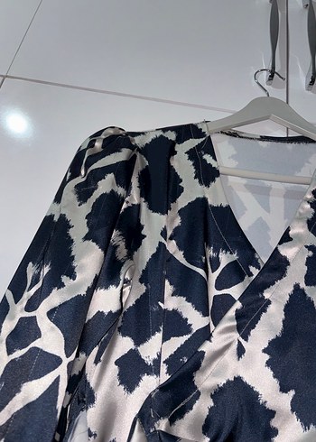 Kadın lacivert leopar desen Bağlamalı Uzun Elbise - Görsel 6