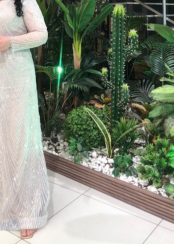 Bej Payetli Uzun Kollu Abiye Elbise - Görsel 4