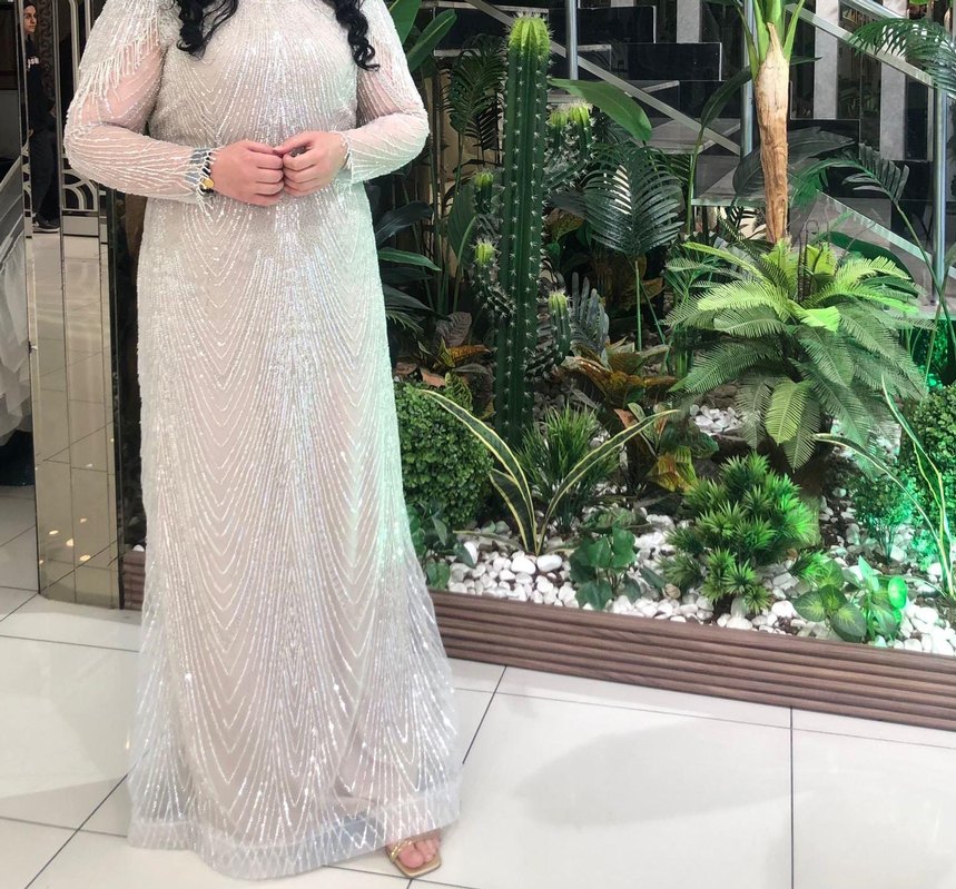 Bej Payetli Uzun Kollu Abiye Elbise - Görsel 2