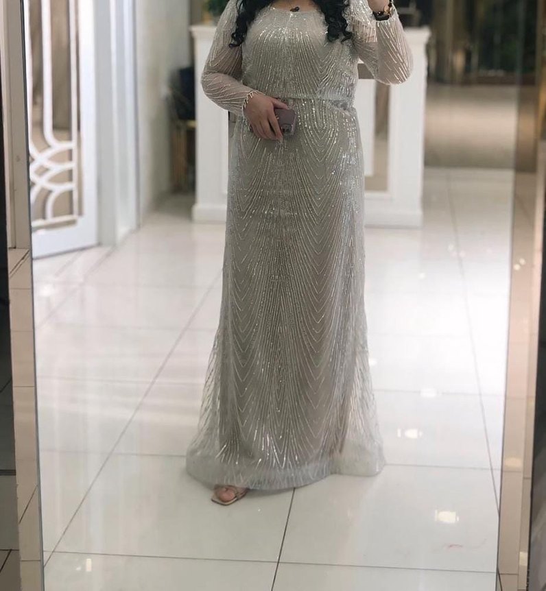 Bej Payetli Uzun Kollu Abiye Elbise - Görsel 3