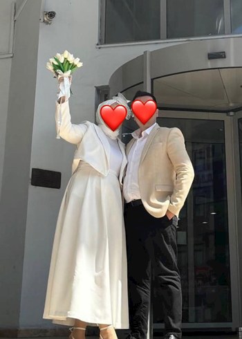 Nikah elbise Uzun Beyaz Kadın Elbise Notlu Yaka - Görsel 2
