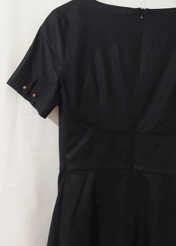 Siyah Midi yuvarlak Yaka Kısa Kollu Elbise - Görsel 10