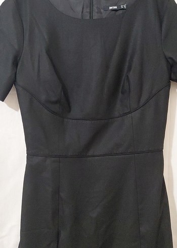 Siyah Midi yuvarlak Yaka Kısa Kollu Elbise - Görsel 4