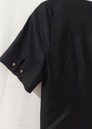 Siyah Midi yuvarlak Yaka Kısa Kollu Elbise - Görsel 11