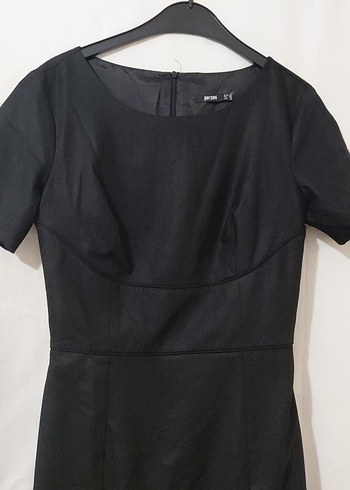 Siyah Midi yuvarlak Yaka Kısa Kollu Elbise - Görsel 3