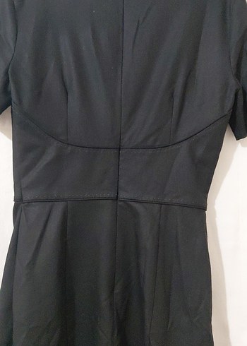 Siyah Midi yuvarlak Yaka Kısa Kollu Elbise - Görsel 12