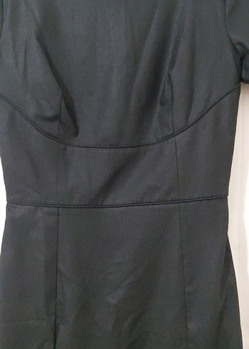 Siyah Midi yuvarlak Yaka Kısa Kollu Elbise - Görsel 6