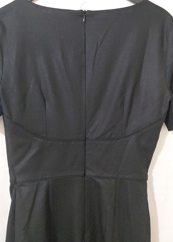 Siyah Midi yuvarlak Yaka Kısa Kollu Elbise - Görsel 9