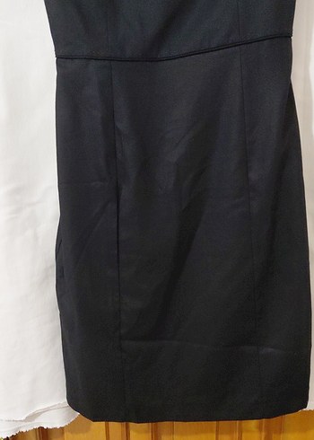 Siyah Midi yuvarlak Yaka Kısa Kollu Elbise - Görsel 2