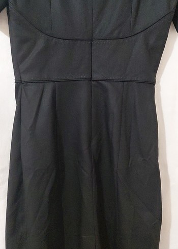 Siyah Midi yuvarlak Yaka Kısa Kollu Elbise - Görsel 8
