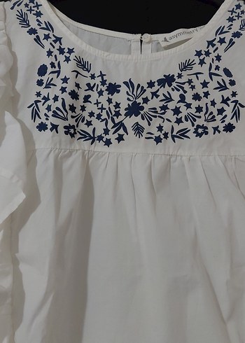 Nakışlı Fırfırlı Kısa Kollu Bohem Bluz - Görsel 5