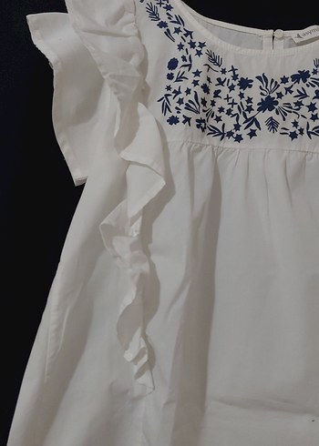 Nakışlı Fırfırlı Kısa Kollu Bohem Bluz - Görsel 3