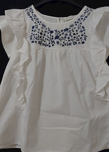 Nakışlı Fırfırlı Kısa Kollu Bohem Bluz - Görsel 4