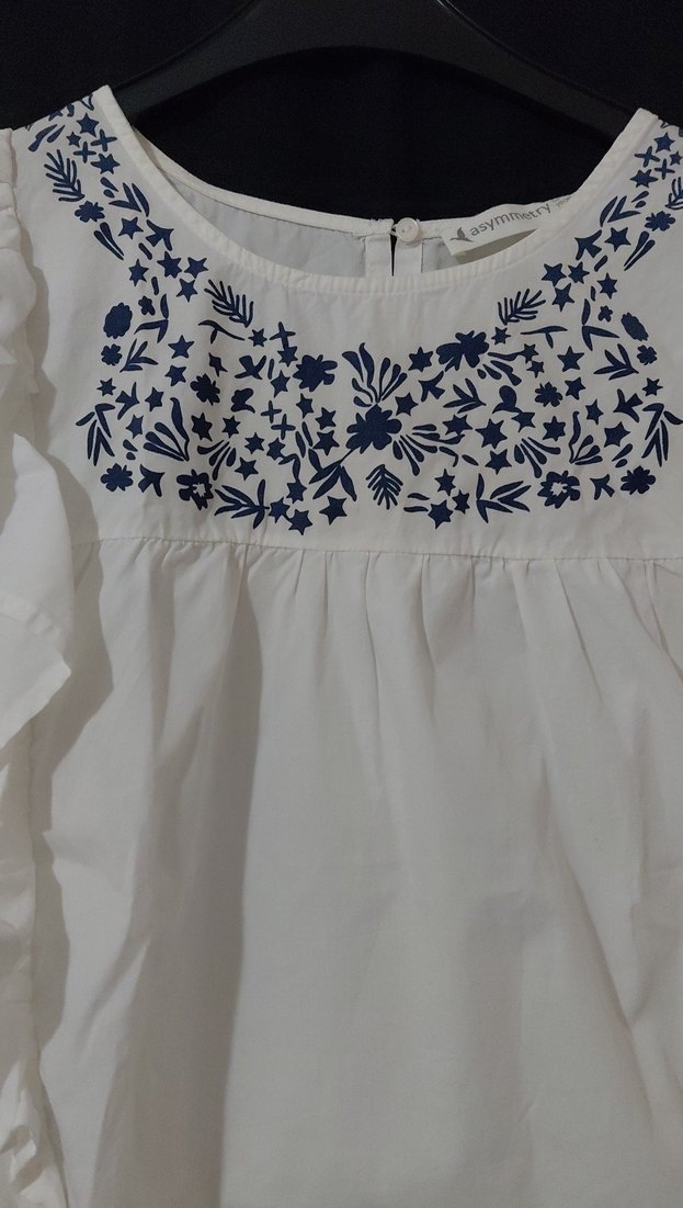 Nakışlı Fırfırlı Kısa Kollu Bohem Bluz - Görsel 5