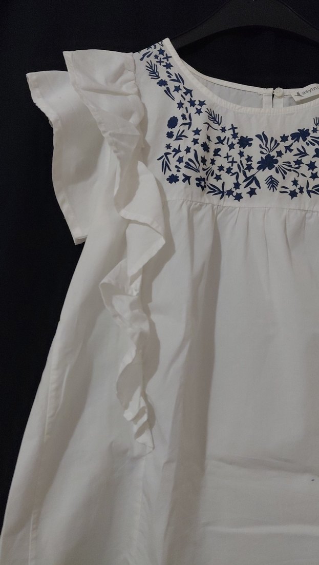 Nakışlı Fırfırlı Kısa Kollu Bohem Bluz - Görsel 3