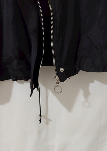 Kadın Siyah Midi Boy Fermuarlı Ceket/kısa trençkot - Görsel 6