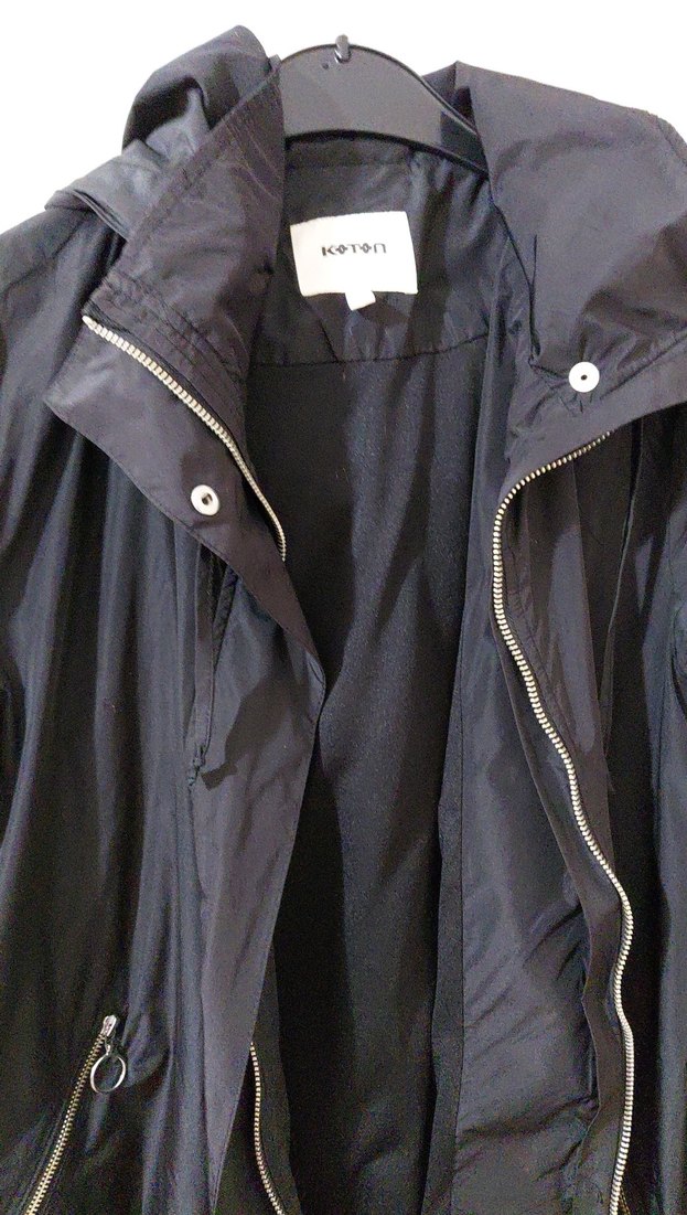 Kadın Siyah Midi Boy Fermuarlı Ceket/kısa trençkot - Görsel 4