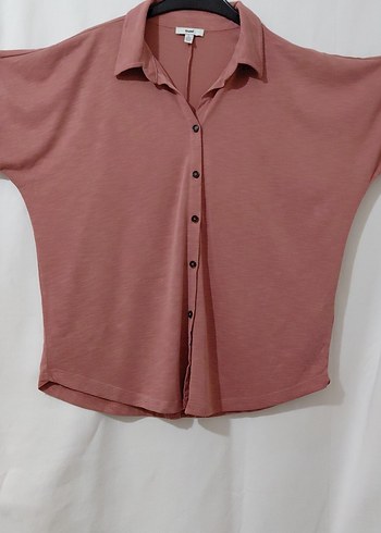 Düğmeli, Kısa Kollu bordo Kadın Gömlek - Görsel 6