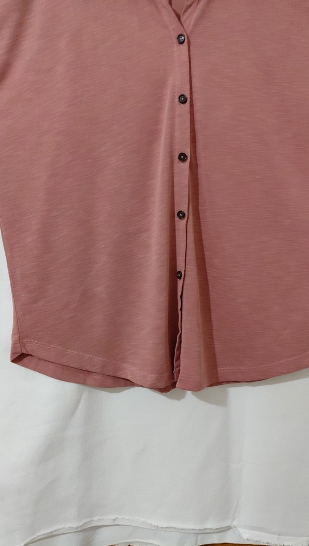 Düğmeli, Kısa Kollu bordo Kadın Gömlek - Görsel 2