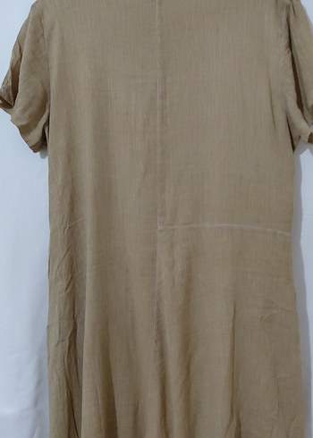 Bej Dantel Detaylı Uzun Keten Elbise - Görsel 10