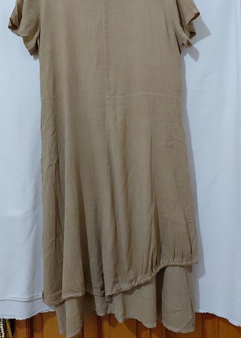 Bej Dantel Detaylı Uzun Keten Elbise - Görsel 8