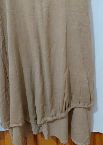 Bej Dantel Detaylı Uzun Keten Elbise - Görsel 9