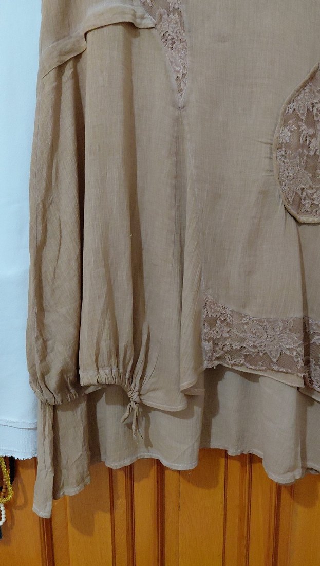 Bej Dantel Detaylı Uzun Keten Elbise - Görsel 5