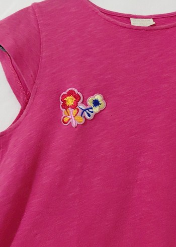 Kız Çocuk Pembe Nakışlı Kolsuz Tişört - Görsel 5