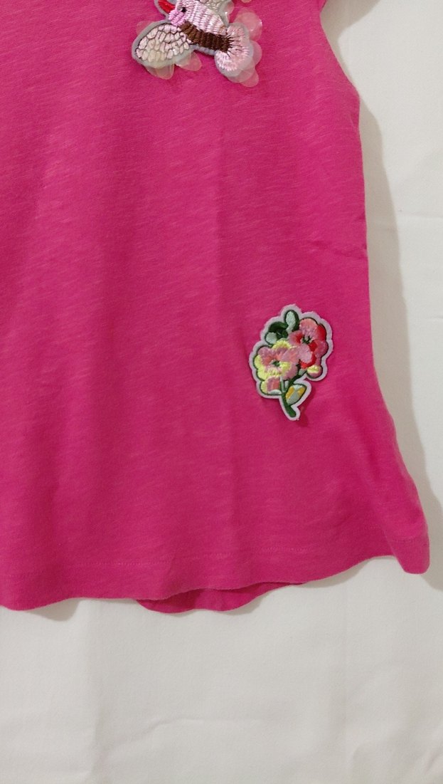 Kız Çocuk Pembe Nakışlı Kolsuz Tişört - Görsel 3