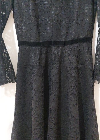 Kadın Siyah Dantel Uzun Kollu Uzun Elbise - Görsel 2