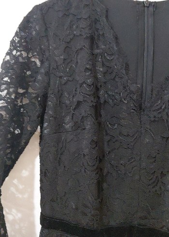 Kadın Siyah Dantel Uzun Kollu Uzun Elbise - Görsel 4