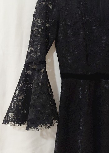 Kadın Siyah Dantel Uzun Kollu Uzun Elbise - Görsel 3