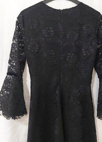 Kadın Siyah Dantel Uzun Kollu Uzun Elbise - Görsel 8