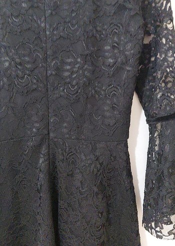 Kadın Siyah Dantel Uzun Kollu Uzun Elbise - Görsel 11